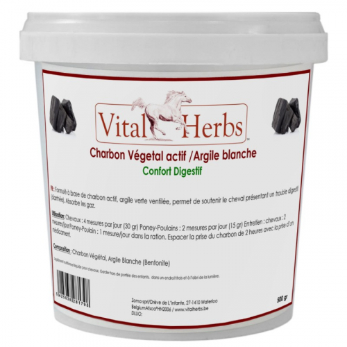 Charbon végétal actif - Argile blanche digestion cheval 500g - Vital Herbs