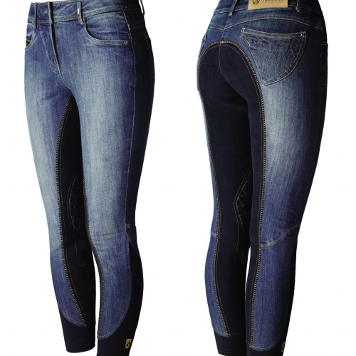 Pantalon équitation jeans fond grip Femme Denim - Tredstep